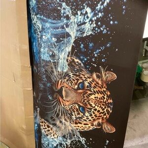 Leopard Art Canvas with Blue Water Accents